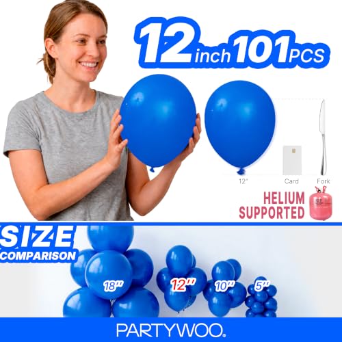 Image of PartyWoo Royal Blue Balloons 101pcs of 12 Inch Dark Blue Latex Balloons for Wedding Baby Shower Gender Reveal Anniversary Graduation Under The Sea Men Birthday Bachelorette Party Decorations Blue-Y5