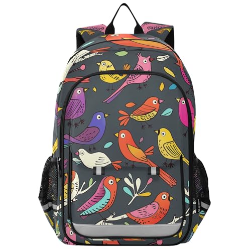 Colorful Birds Pattern Backpack Lightweight Bookbag Travel Backpack College School Laptop Bag with Reflective Stripes