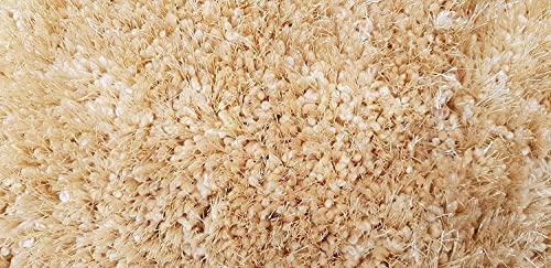 Image of Hand Woven Plain Shagg Collection with 2 Inch Pile Height Carpet for Living Room Size 5x5 Feet Round Coular Cream