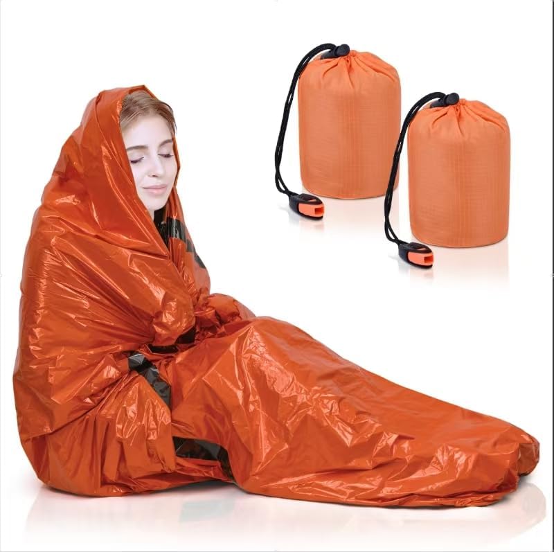 Emergency Sleeping Bag 2 Pack, Portable Waterproof Survival Sleeping Bag with Thermal Insulation for Outdoor Camping and Hiking Emergency Sleeping Bag 2 Pack, Portable Waterproof Survival Sleeping Bag with Thermal Insulation for Outdoor Camping and Hiking