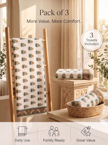 Image of Mafatlal Madhuban 250 GSM Waffle Texture Cotton Bath Towels Pack of 3 | 147 x 76 cm | Lightweight & Fast Dry | Copper Brown