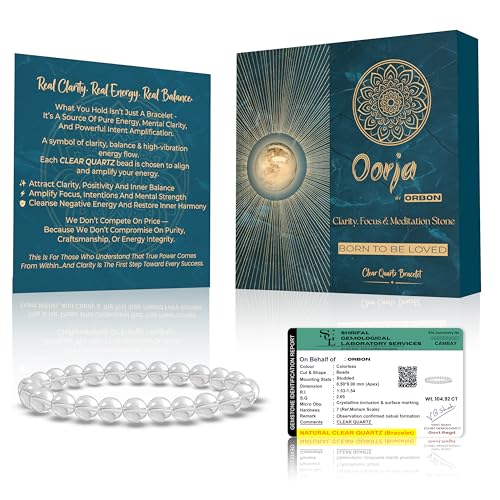 Image of ORBON Certified Natural Crystal Stone Bracelet for Men & Women | Single Stone Gemstone Stretch Bracelet | Real Certified Stone with Authenticity Certificate & Activation Card | 8mm Beads