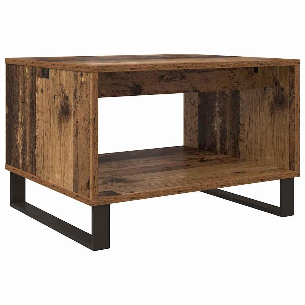 Tavolino da salotto legno vecchio 60 x 50 x 40 cm con struttura in metallo, ripiano portaoggetti salvaspazio ideale per soggiorno, camera, ufficio, design moderno e vintage