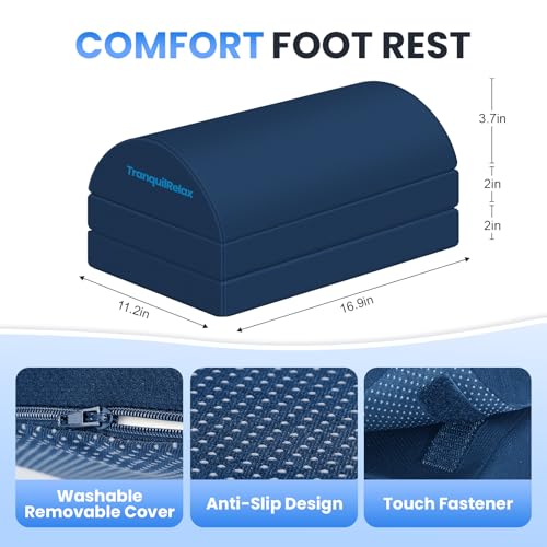 Image of TranquilRelax Foot Rest for Under Desk at Work, Gaming Accessories Foot Stool with 3 Adjustable Heights & Washable Cover, Comfortable Office Desk Accessories, Footrest for Office, Home and Car (Blue)