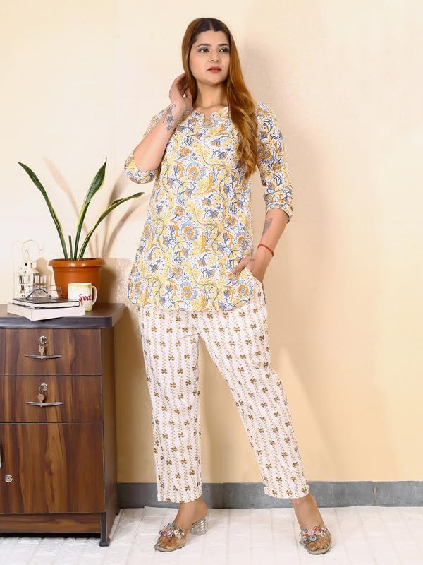 Image of Cotton Printed Night Suit for Women's Shirt and Pyjama Set Sleep wear Set for Womens and Girls
