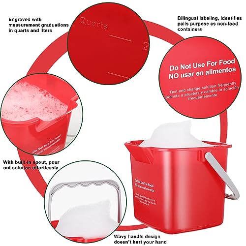 Image of Yaomiao 4 Pcs Cleaning Bucket 3 Qt Sanitizing Bucket,Red | Restaurant Small Square Detergent Pail with Measurements Spout and Handle, for Home, Kitchen, Office, Commercial Use