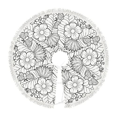 48 Inch Christmas Tree Skirt Circle Spring Summer Doodle Large Tree Skirt Mat Holiday Party Farmhouse Xmas Tree Matfor Home Decor Indoor Outdoor #TOP15