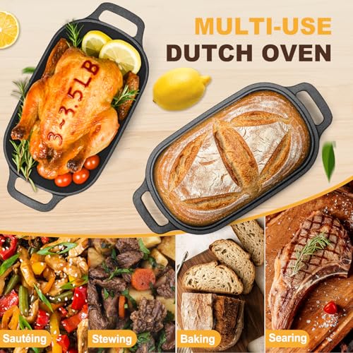 7QT Oval Dutch Oven for Sourdough Bread Baking, Pre-Seasoned Cast Iron Bread Pan with Lid, Even Heat Distribution for Homemade Bread - Image 6