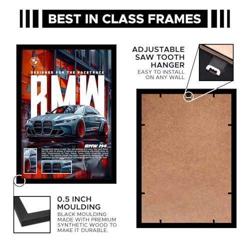 Image of CodersParadise BMW M4 CS Blue Car Poster Frame | Premium A4 Framed Wall Art for Bedroom, Living Room, Gaming Setup & Office | Sports Car Theme Posters for Decor