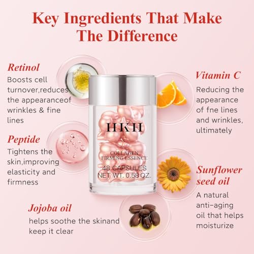 HKH Retinol Serum Capsules for Face: 48 Caps Anti-Aging Wrinkle Skincare Night Serum - Vitamin A & E Facial Oil for Women - Firming Smoothing & Hydration - Travel-Friendly with Sci image 5
