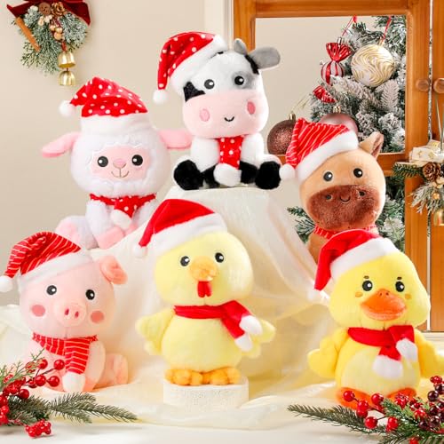 Image of RoundFunny 6 Pcs Christmas in July Farm Animals Toys 7 inch Stuffed Animals Set