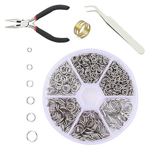 Hitasi 丸カン アクセサリーパーツ 4Mm 5Mm 6Mm 7Mm 8Mm 10Mm ピアス パーツ セット イヤリング ネックレス 金具 基礎パーツ リング ピンセット ペンチ ジュエリー修理キット DIY ハンドメイド 手芸 収納ケース付き ホワイト