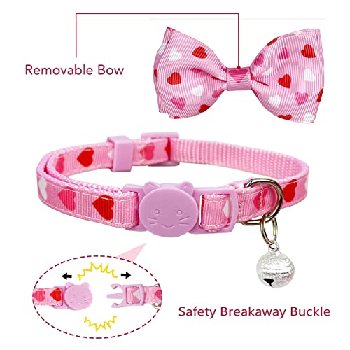 Pohshido Valentine's Cat Collar with Bow Tie and Bell, Holiday Breakaway Loving Heart Kitty Kitten Collar for Girls and… - Image 2