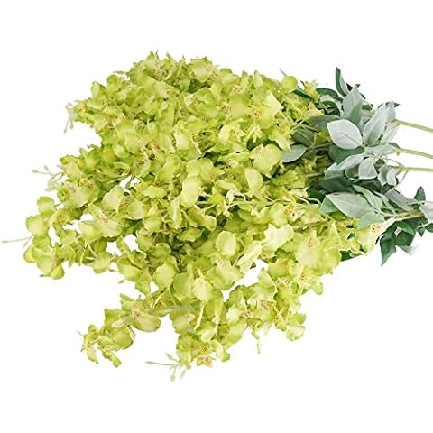 LESHABAYER Artificial Orchid Flowers, 4pcs 43" Hand-Crafted Dancing Flower Lady Orchids Fake Silk Oncidium Floral for Indoor Outdoor Home Wedding Garden Office Decoration (Green) Cover