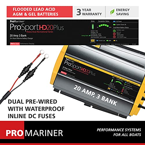 Promariner 44021 Prosport Hd Waterproof Marine Battery Charger, 20 Amp, 3 Bank #TOP4