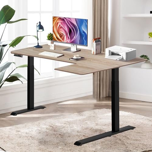 Image of Fromann Standing Desk Frame Electric Height Adjustable Desk Legs Sit Stand Up Table Base Dual Motor L Shaped Corner with USB for Home and Office (Black)