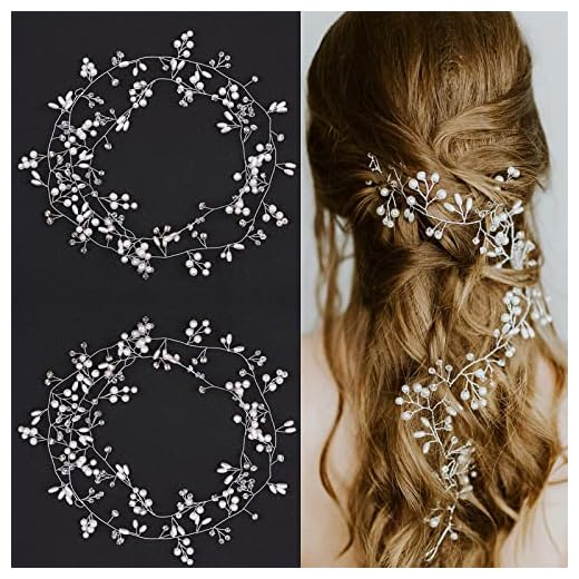 TSHAOUN 2 Piezas Nupcial Tocado Diademas de Pelo Novia Adornos Accesorios para el Cabello Tocado Diadema para el Pelo,Diamantes de Imitación Adornos para el Pelo para Boda Fiesta Velada(50cm,Plata)