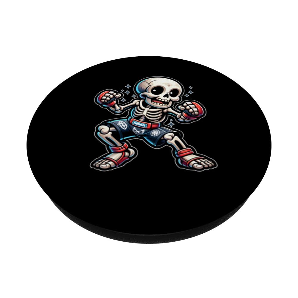 Kickboxing Skeleton Kickboxer muay thai mma fighter PopSockets Swappable PopGrip, Black - Image 2