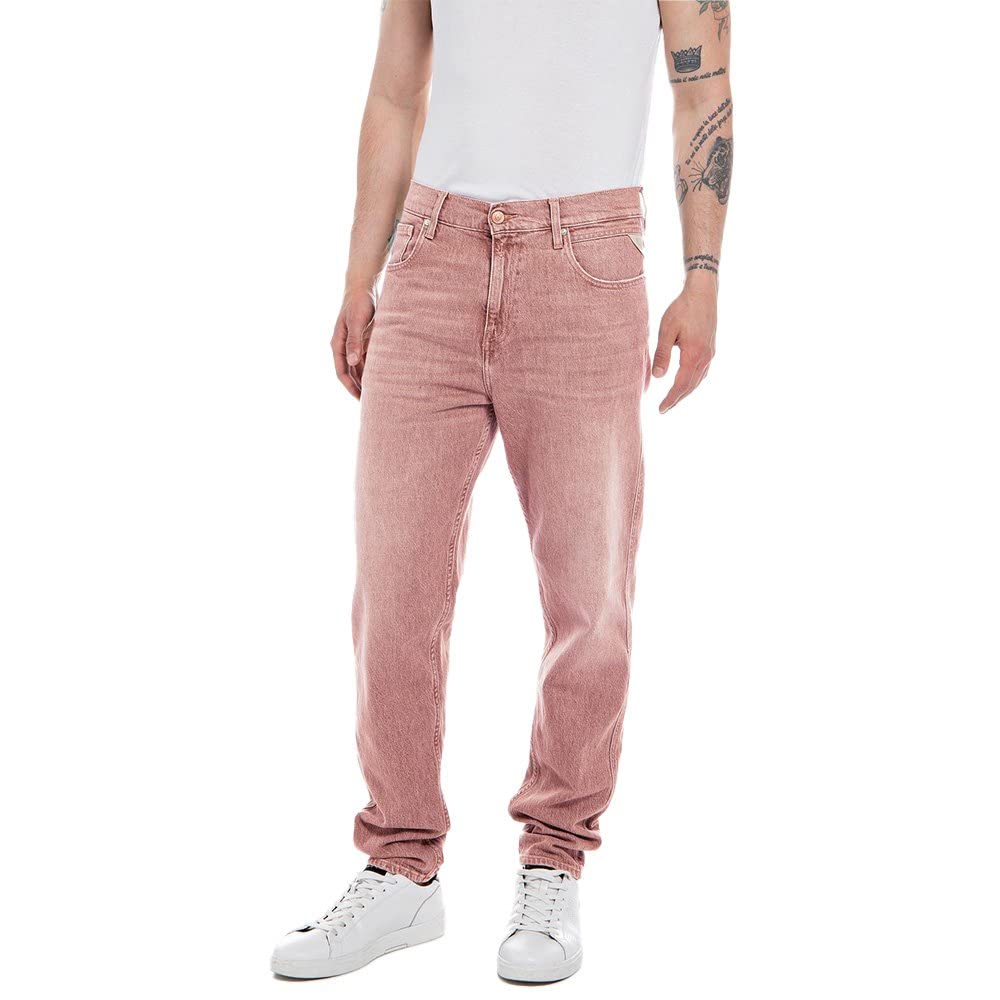 REPLAY Herren Jeans Sandot Tapered-Fit, Brick Delavè 250 (Rosa), 34W / 32L