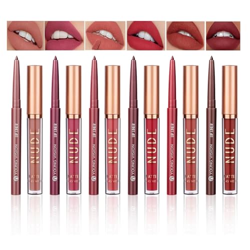 Holzsammlung Juego De 12 Piezas De Brillo De Labios Mate Aterciopelado Delineador De Labios Lã¡Piz Labial,Kit De Brillo De Labios Resistente Al Agua De Larga DuracióN#05