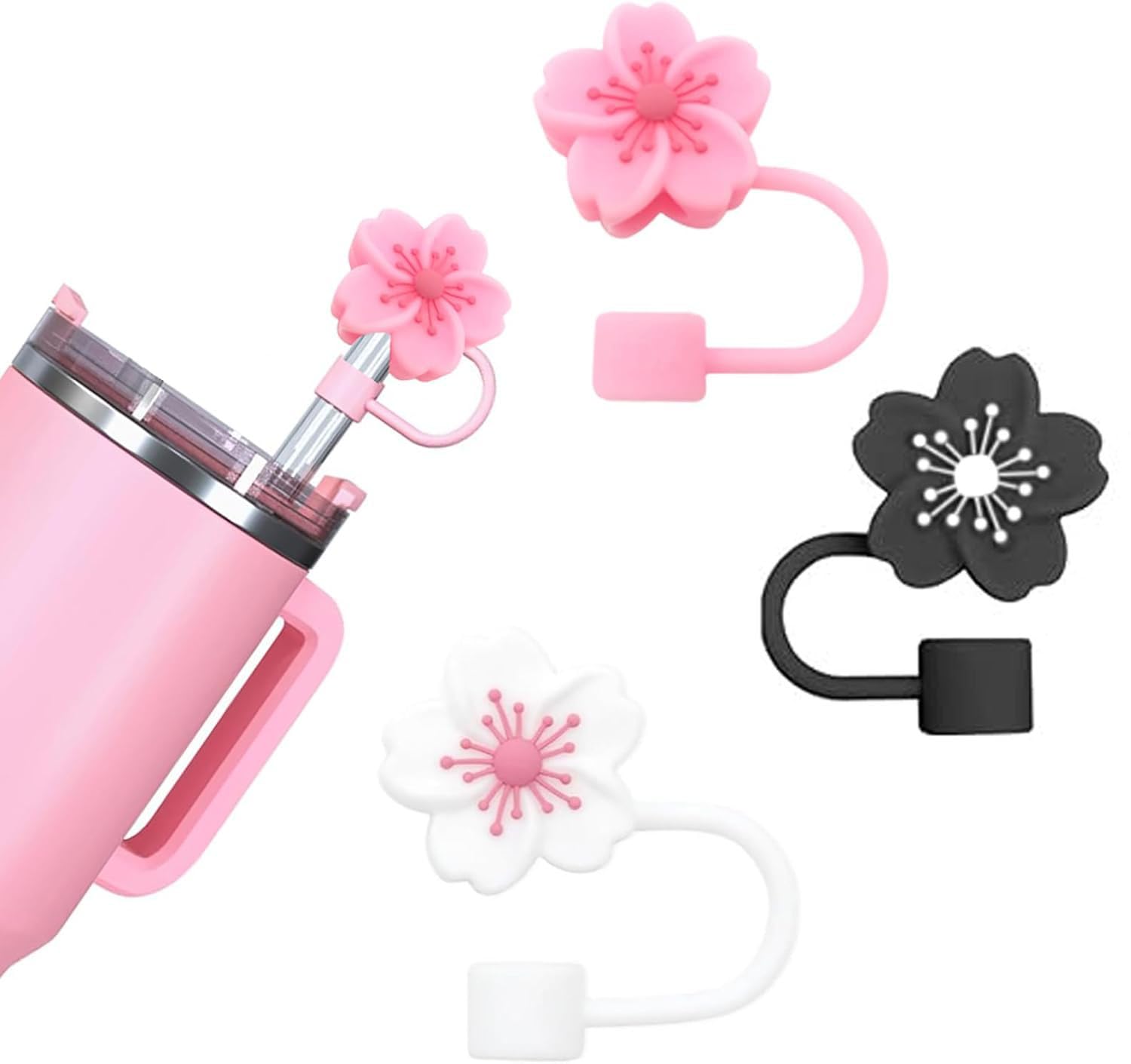 Silicone Straw Caps for 10mm Tumblers | Reusable Dust-Proof Straw Toppers Compatible with Stanley 30oz & 40oz Tumblers (BlackPW)