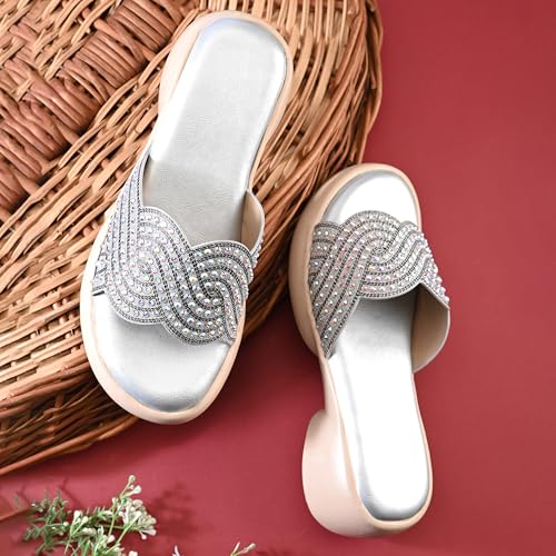 Image of Centrino Women's Sandals | Stylish Slip-On Sandals for Ladies |Elegant Slide Sandals with Butterfly Studded Embellishment Design | Lightweight and Durable Fashion Footwear (9310)