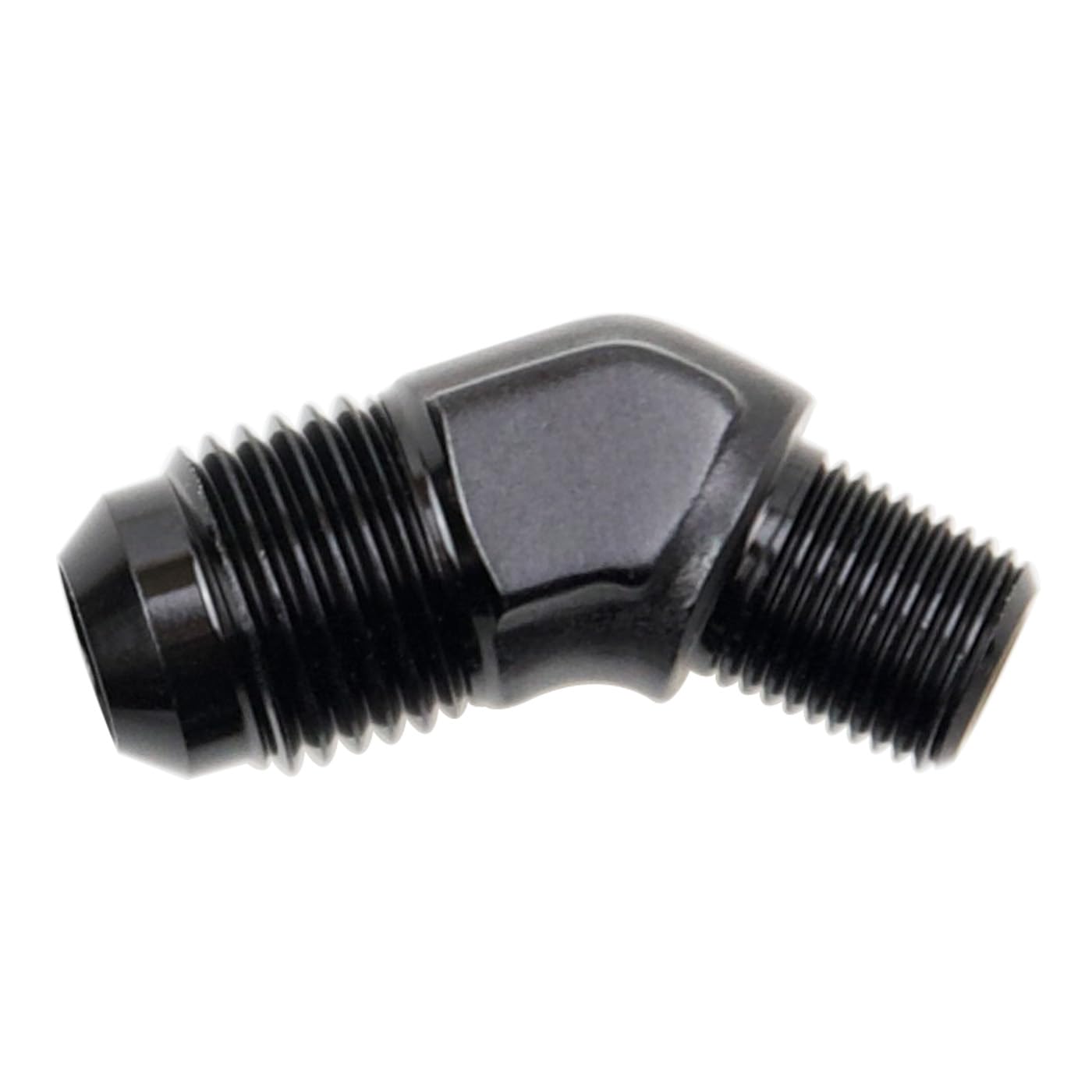 Codo de aluminio negro de 45 grados para eliminar fugas de combustible AN6 macho a 1/8 NPT