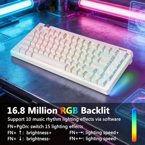 Image of Redragon Wireless Mechanical Keyboard Creamy, Custom 75% Design, White