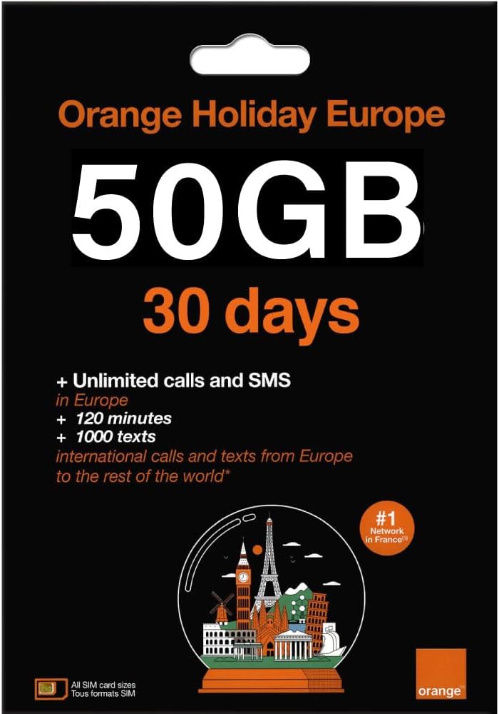 TSIM Europe Sim Card 30 Days 50GB Data with Unlimited Local Calls + 120 Minutes Call Home | 5G Network | Hotspot Tethering Allowed