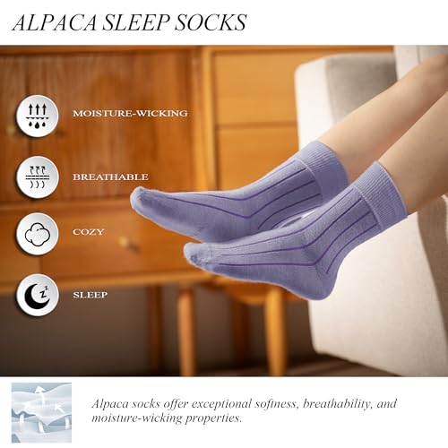 Alpaca Wool Sleep Socks for Women Super Soft Warm Moisture Wicking Anti Odor Mid Calf Crew Sock Cozy Gifts for Ladies3