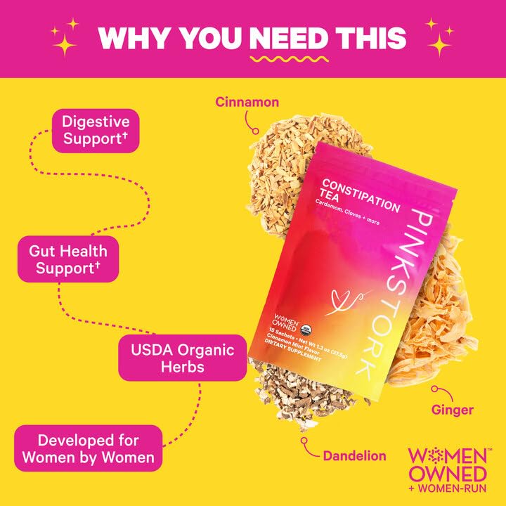 Pink Stork Constipation Support Tea: Organic Cinnamon Mint Laxative Tea, Naturally Support Digestion, Gas, and Constipation, Pregnancy and Postpartum Must Haves, Hot or Iced - 15 Sachet