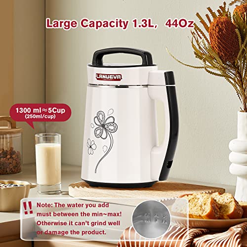 Lanueva Soy Milk Maker Machine 1.3L/44Oz, 8 In 1 Nut Milk Maker For Dry Wet Soybean, Almond Milk, Vegan Nut Milk, Oat Milk, Smoothies, Porridge, Paste, Juice, Self-Cleaning Soybean Milk Maker Include Recipe, 110V #TOP4