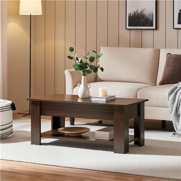 Yaheetech Lift-Top Coffee Table in a living room setting with the top closed