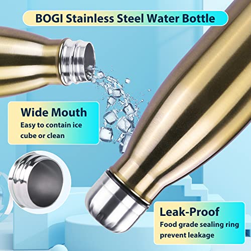 Image of BOGI 2 Pack 17oz Insulated Water Bottle Double Wall Vacuum Stainless Steel Water Bottles, Leak Proof Metal Sports Water Bottle Keeps Drink Hot & Cold - Perfect for Outdoor Sports Camping (Cham+Dblue)