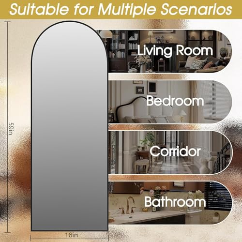 Image of 59 inchx16 inch Floor Mirror Full Length, Arched Full Length Mirror with Stand, Full Body Mirrors for Bedroom Living Room or Cloakroom Black