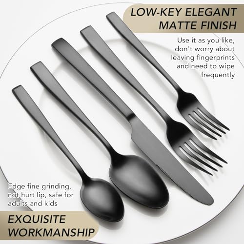 Matte-Black-Silverware-Set-EIUBUIE-40-Piece-Premium-Stainless-Steel-Black-Cutlery-Set-for-8-Matte-Flatware-Set-Black-Kitchen-Utensils-Sets-Include-Forks-Spoons-Knives Matte Black Silverware Set EIUBUIE 40 Piece Premium Stainless Steel Black Cutlery Set for 8 Matte Flatware Set Black Kitchen Utensils Sets Include Forks Spoons Knives