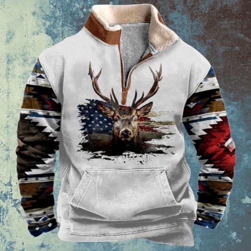Mens Fleece Aztec Sweatshirt Western Half Zip Pullover Tops 2024 Winter Warm Long Sleeve Ethnic Cowboy Jackets3