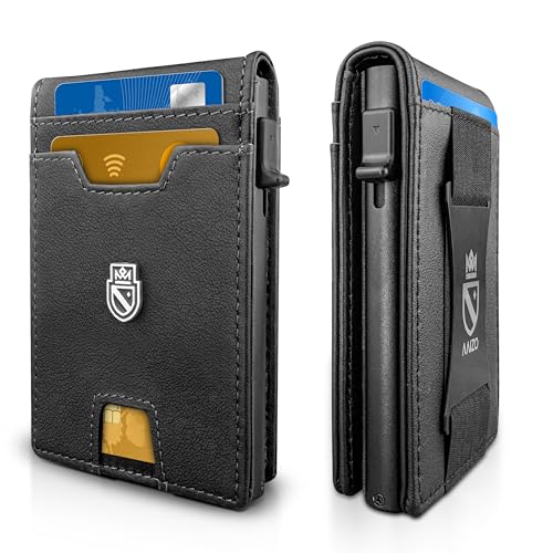 Bifold Wallet for Men | Pop Up Slim Metal Aluminum Wallet | NFC RFID Blocking | Credit Card Holder | Minimalist Mens Wallet with Window ID | Smart Wallet | Cash Strap | Gifts for Men (Black)