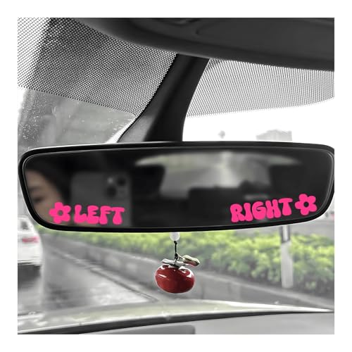 Image of Left Right Car Sticker, Beautiful Rear View Mirror Decor Waterproof Vinyl Sticker, Cute Left Right Auto Window Decal Vanity Mirror Decoration for Women Girl, Car Accessories (Pink)