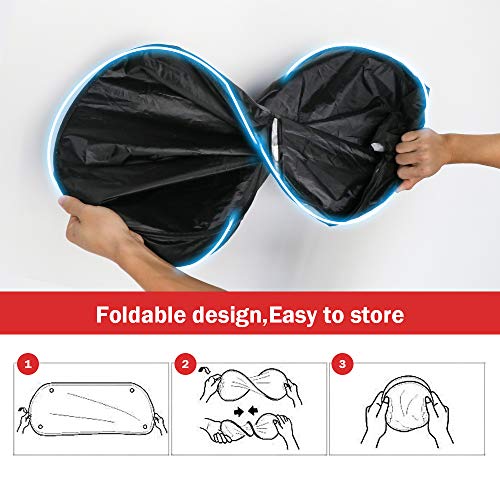 Vech Car Windshield Sunshade with Bonus Steering Wheel Cover Sun Shade. 170T Reflective Polyester Blocks Heat and Sun. Foldable Sun Shield That Keeps Your Vehicle Cool (60 x 27.5 in)