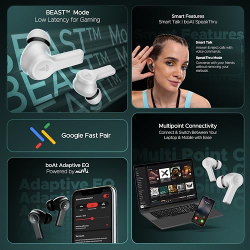 Image of boAt Airdopes Flex 454 ANC, 60HRS Battery, ANC(~32dB), App Support, 4Mics ENx, Fast Charge, Dual Pairing, IPX5, v5.2 Bluetooth Earbuds, TWS Ear Buds Wireless Earphones with mic (Gunmetal Black)