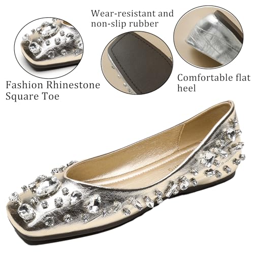 Women's PU Fashion Rhinestone Foldable Ballet Flats Square Toe Comfortable Slip-On Dressy Flat Shoes for Wedding Bridal Party Evening3