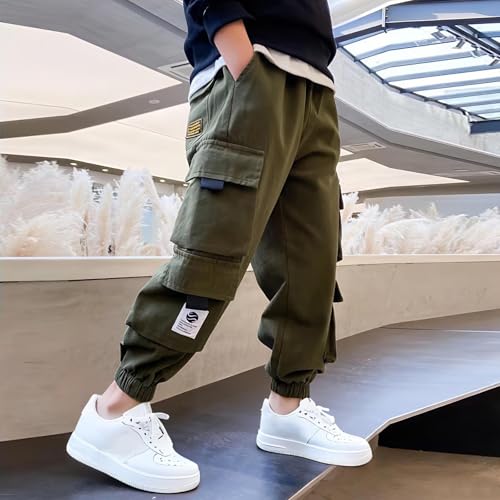 Boys Cargo Pants Casual Baggy Pants Elastic Waist Trousers Cinch Bottom Hiking Pant School Joggers Pant with Pockets2
