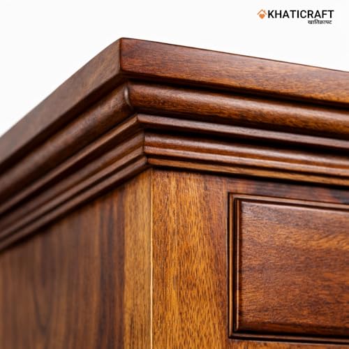 Image of Solid Sheesham Wood Stupa Bedside Table with Drawer and Door Storage for Bedroom Furniture | Wooden Bedside End Tables | Nightstand Side Table for Living Room Home and Hotels (Honey Finish)