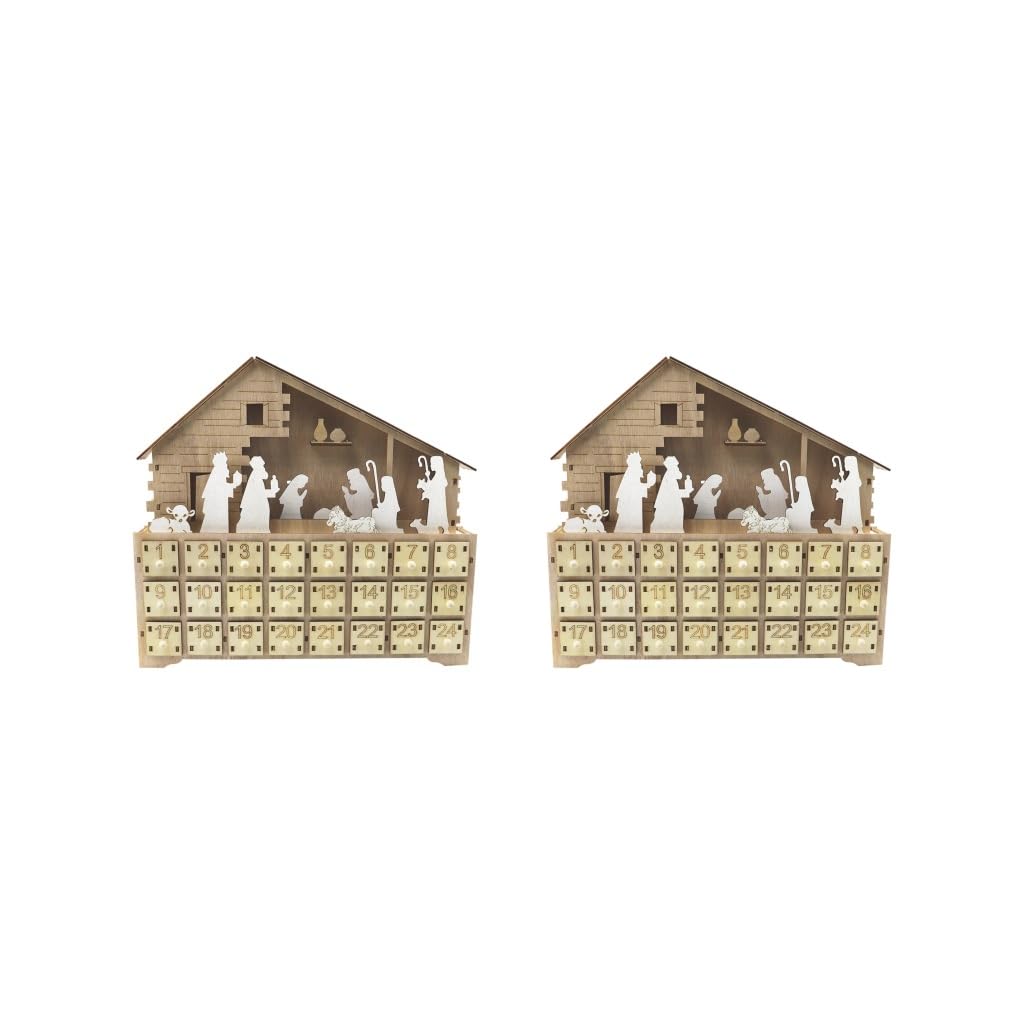 Juego de 2 calendarios de Adviento de Navidad con 24 cajones, decoración de calendario de cuenta regresiva