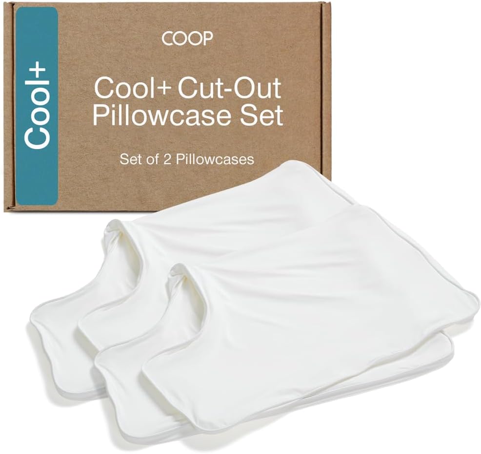 Coop Home Goods Cool+ Crescent Pillow Case Queen Size 2-Pack, White Cooling Pillow Cases for Cool+ Crescent Pillow, Ultra-Soft & Breathable Cooling Pillow Covers with Zipper for Hot Sleepers