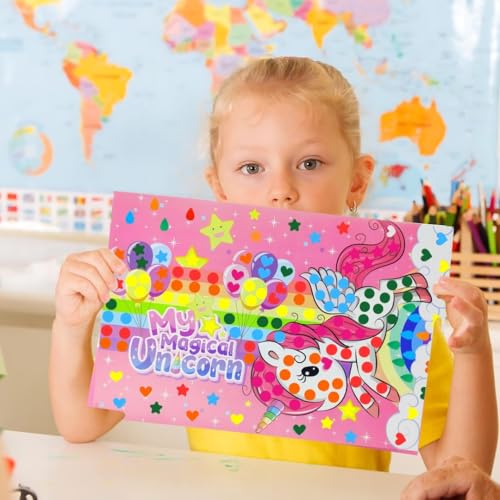 Image of PLUSPOINT Dot Sticker Art Kit for Kids, 6 Cartoon Cardboard Boards & 6 Color Sticker Sheets, DIY Mosaic Sticker Craft Activity Set, Fine Motor Skills Learning Toy, Birthday Gift for Kids Age 3+ Years