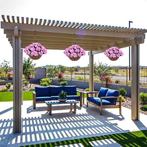 Zfprocess Artificial Flowers Hanging Basket With Begonia Silk Flowers For Outdoor/Indoor, Artificial Plants In Coco Coir Liner Basket Artificial Geranium Flowers For Patio Lawn Garden Decor(Deep Pink) #TOP1