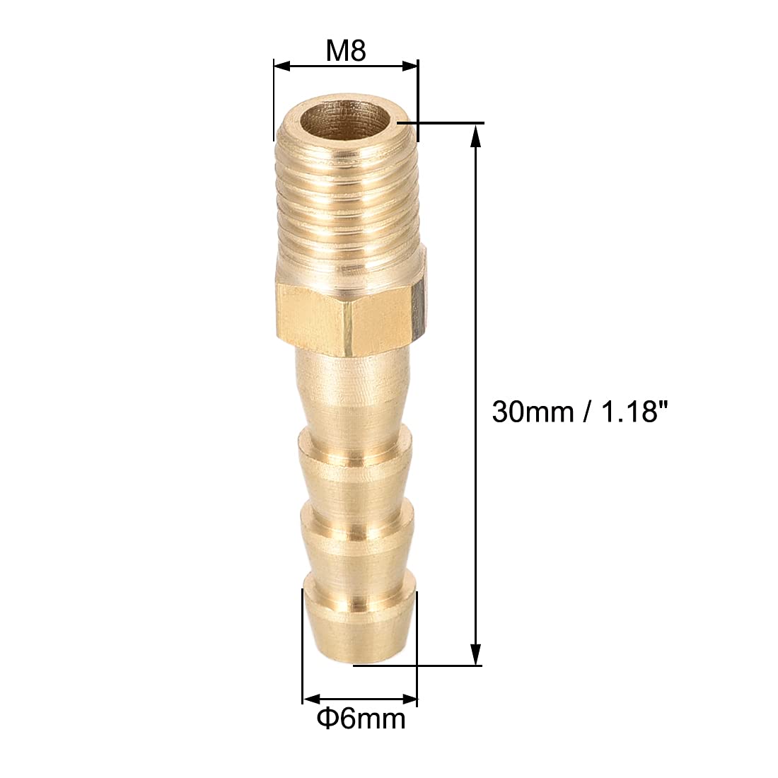 uxcell Brass Fitting Connector Metric M8-1 Male to Barb Fit Hose ID 6mm 4pcs