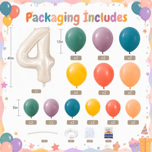Image of 40 Inch Boho Rainbow Number 4 Balloon Tower for 4th Birthday Decorations